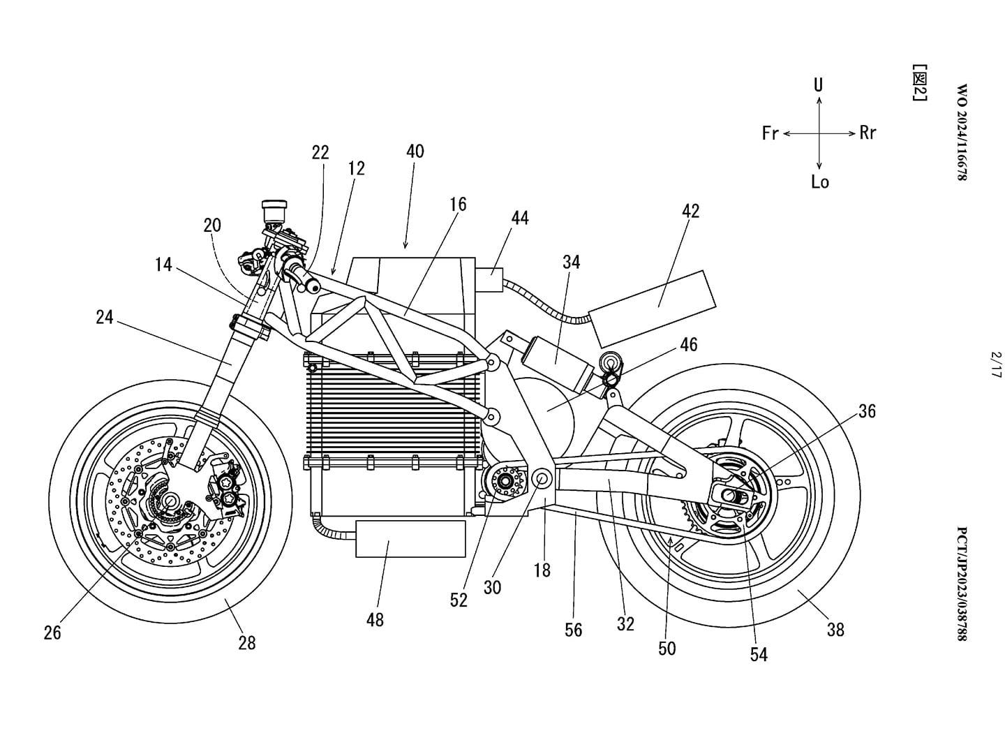 Yamaha electric sportbike patent drawing